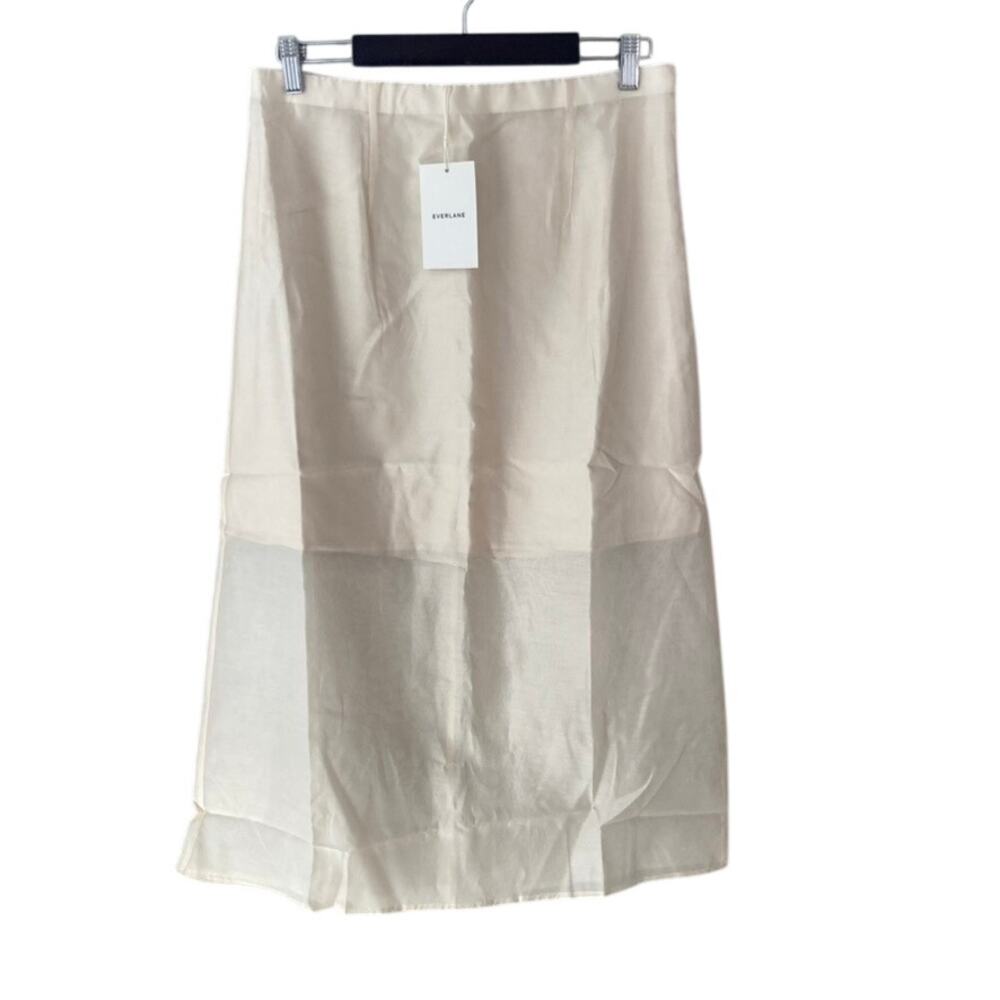Everlane NEW Midi Skirt in Cotton-Silk Organza Parchment 10